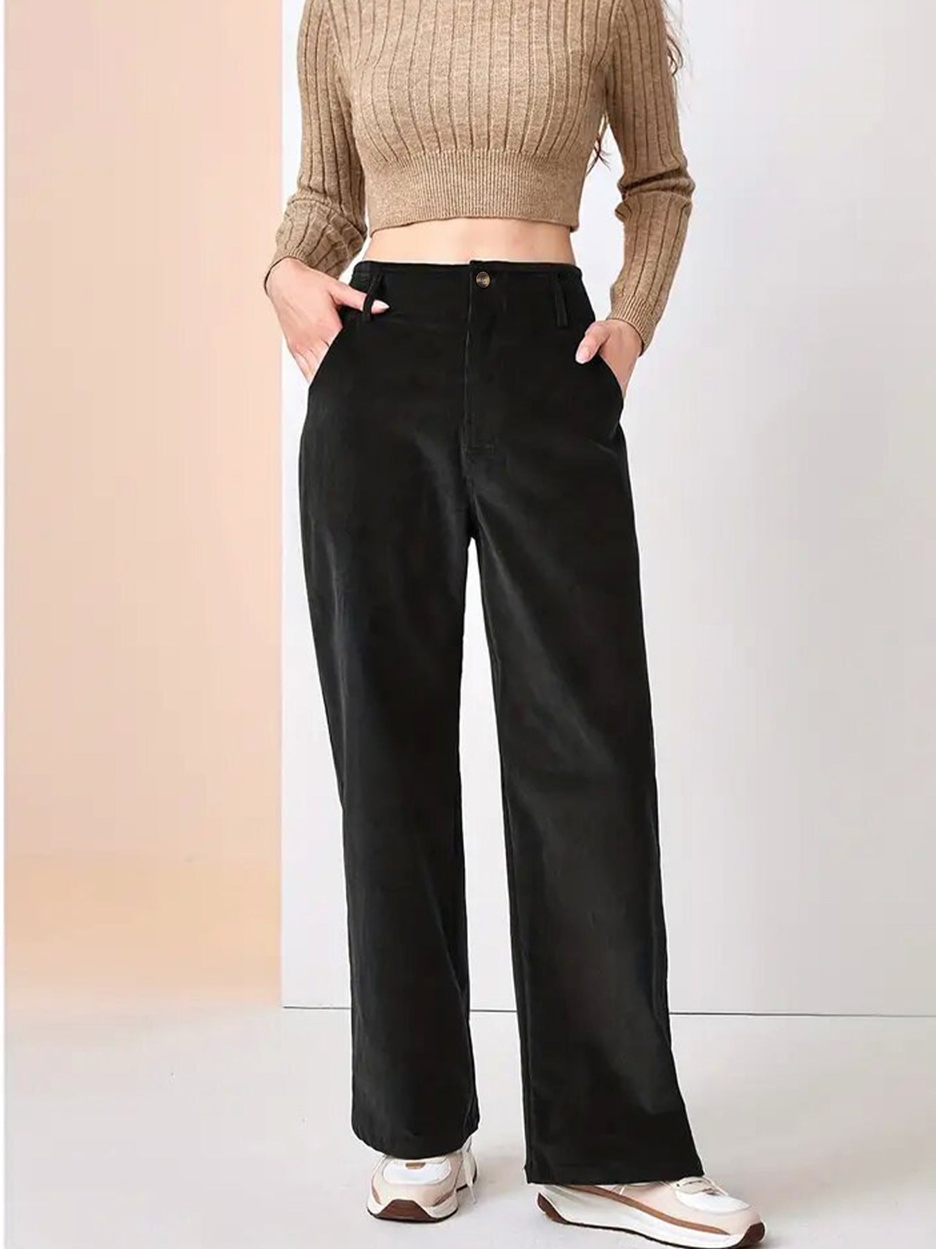High-Waist Casual Straight Pants for Women with Slimming Design