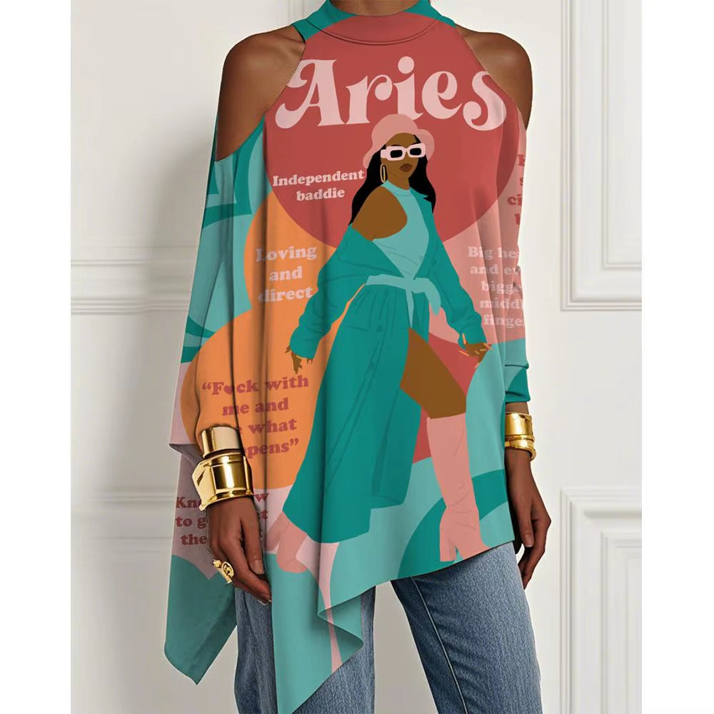 Trendy Off-The-Shoulder Dress with Irregular Hem and Loose Long-Sleeved T-Shirt Design in European and American Style