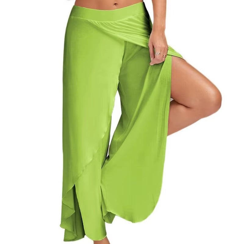 Women plus Size Wide Leg Pants Loose Fitness Dance Yoga Split Trousers Female Elastic Wasit Casual Workout Solid Summer Clothing