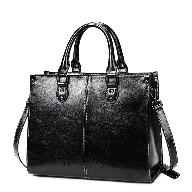 Genuine Leather Women's Crossbody Tote Bag - Fashionable Cowhide Messenger for Shopping and Office Use