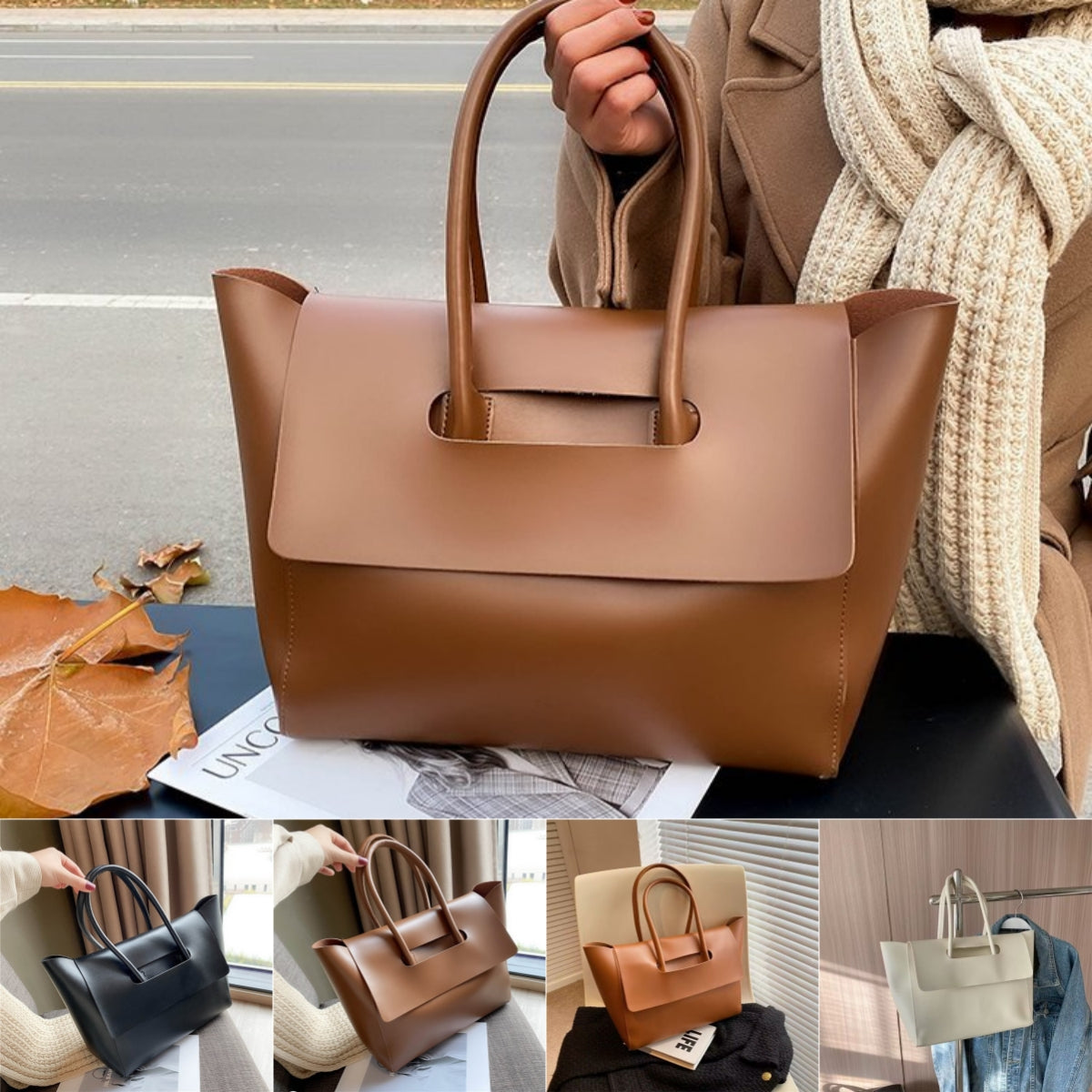 Elegant Women's Shoulder Bags - Spacious Retro Tote in Solid Colors by Renowned Brand, Premium Quality Handbags
