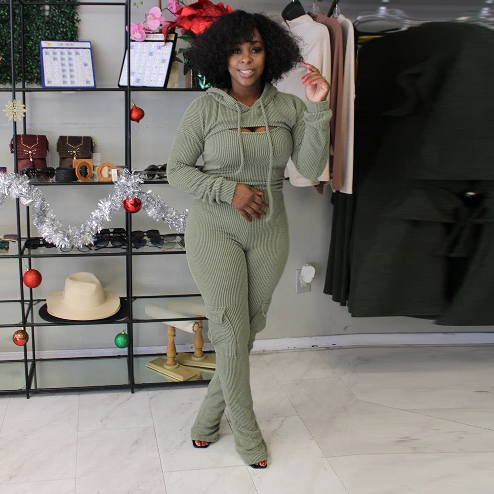 Long-Sleeved Hooded Sling Slim Fit Bodysuit Two-Piece Set