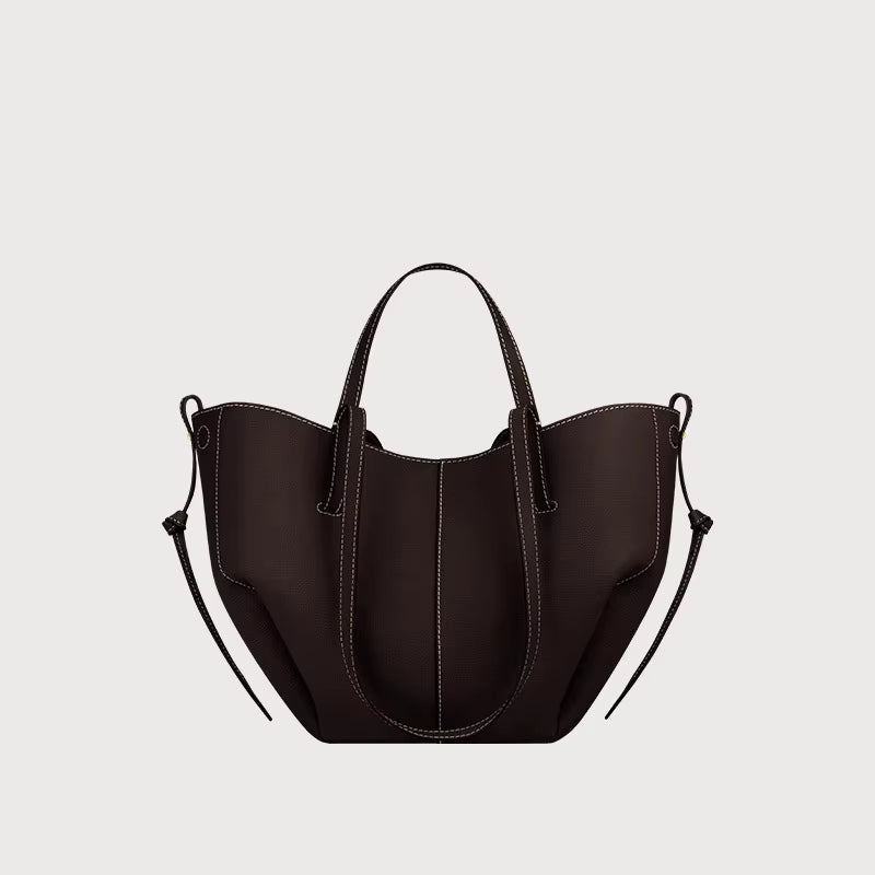 Women's Large Capacity Leather Wing Tote Bag, Pleated Underarm Design, Stylish and Casual One-Shoulder Handbag