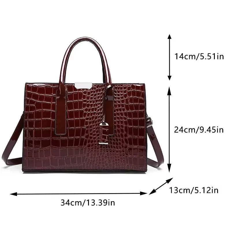 Luxury Vintage Women's Crocodile Pattern Leather Tote Bag - Spacious Business Shoulder Bag