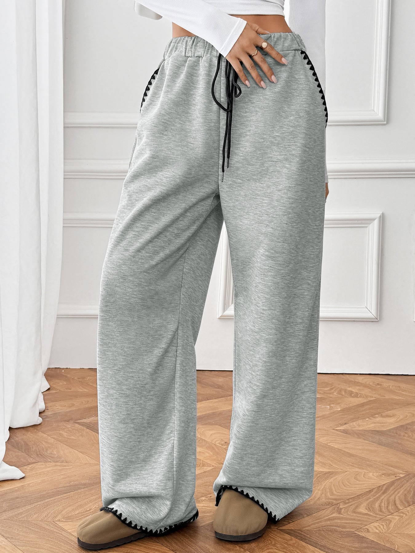 Women's Casual Straight-Leg Pants with Elastic Waistband