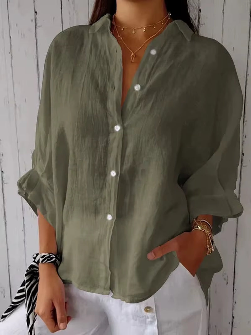 Women's Summer Cotton Linen Shirt - Casual Loose Fit Blouse for Streetwear
