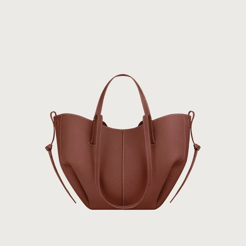 Women's Large Capacity Leather Wing Tote Bag, Pleated Underarm Design, Stylish and Casual One-Shoulder Handbag