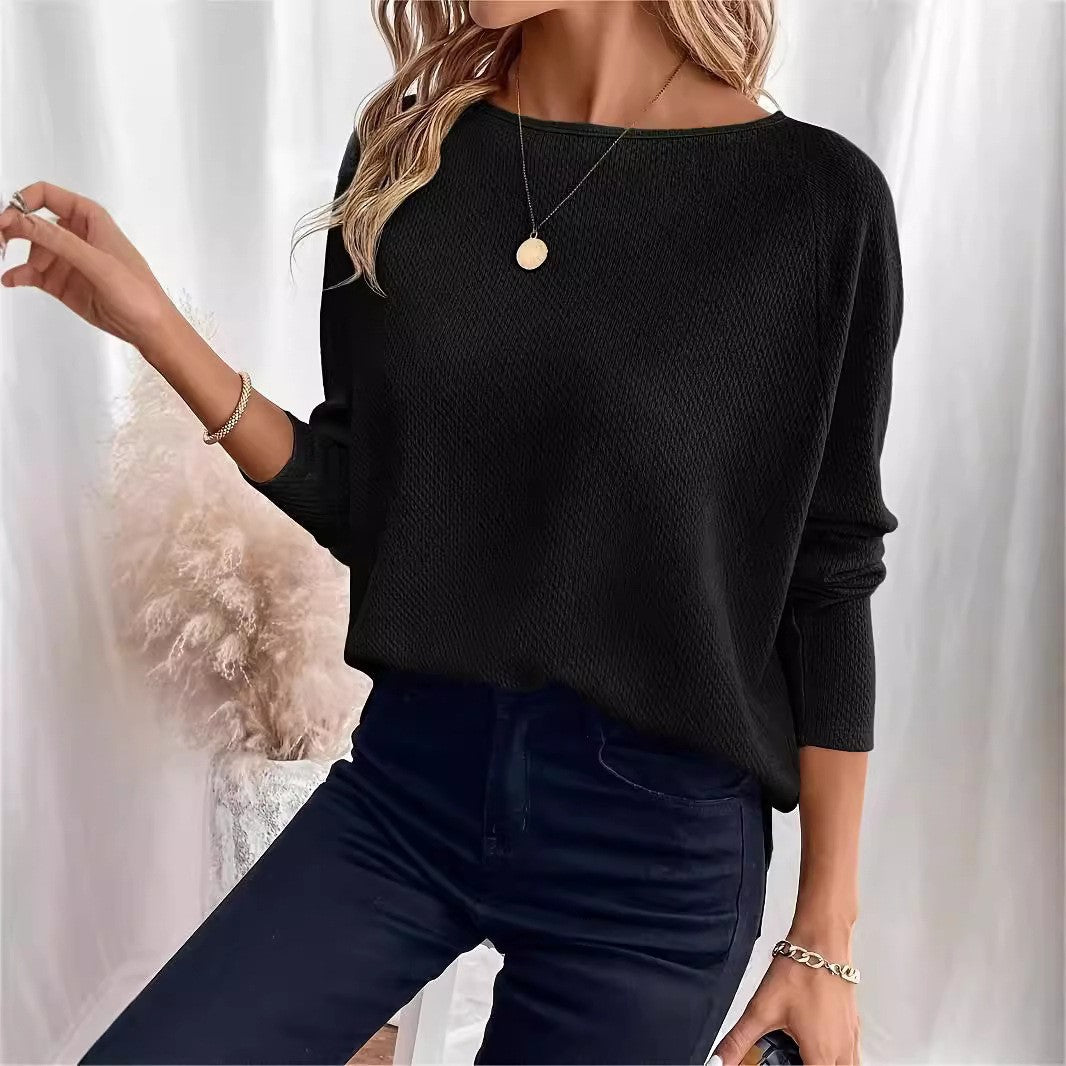 Women's Knitted Waffle Shoulder Pullover Sweater