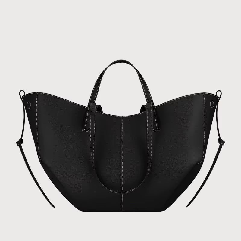 Women's Large Capacity Leather Wing Tote Bag, Pleated Underarm Design, Stylish and Casual One-Shoulder Handbag