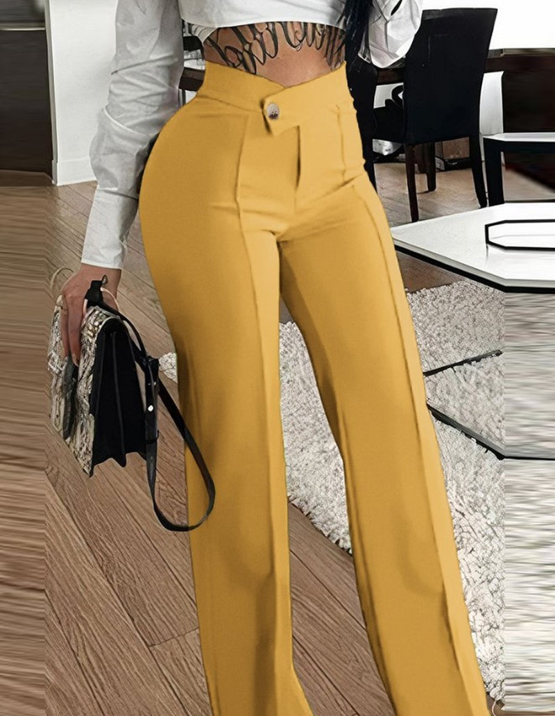 Slim Straight-Leg Trousers with Buckle Detail for Women