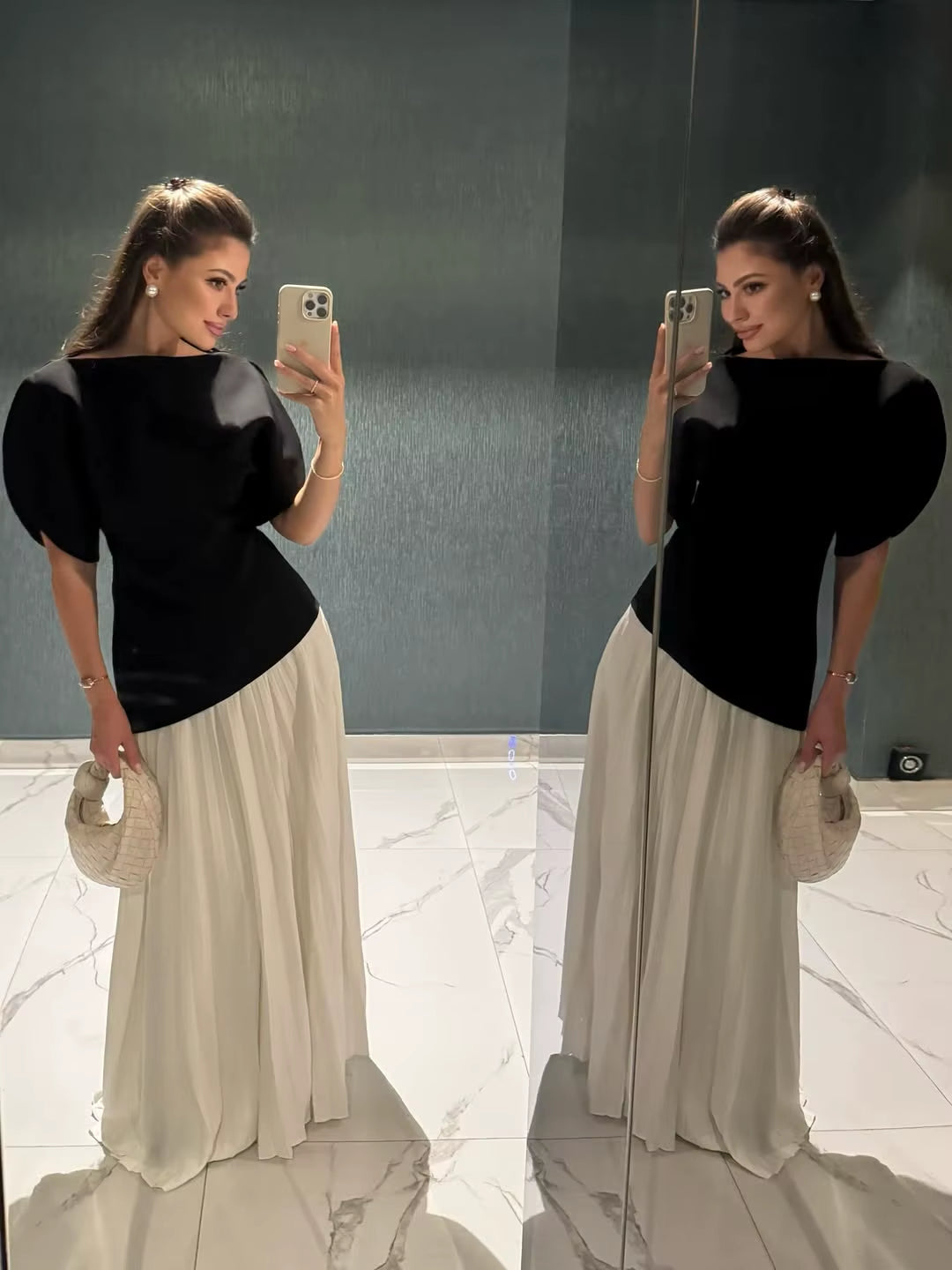 Black Asymmetrical Puff Sleeve T-Shirt for Women - Chic Zipper Top for Spring and Autumn 2026