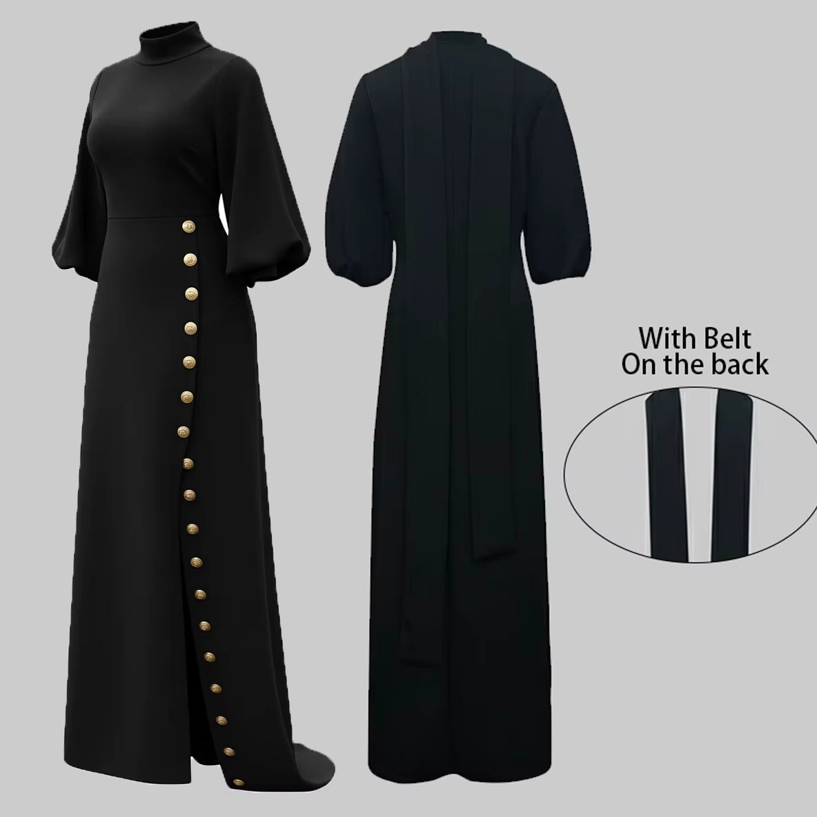 Modigirl Women's Elegant Lace-Up Maxi Dress with Gold Button Detail for Weddings and Evening Events - Autumn Collection 2025