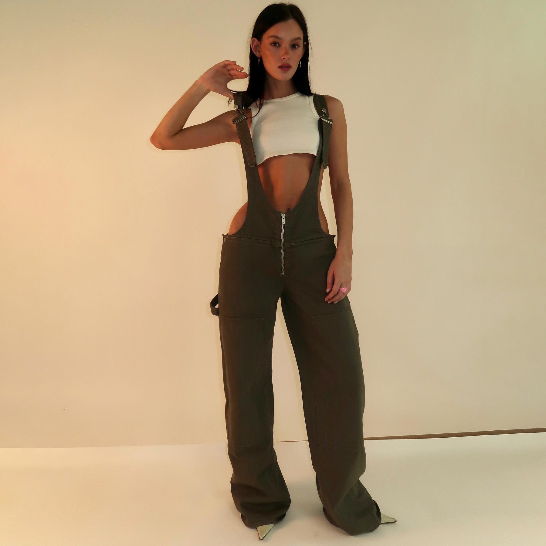 Y2K Denim Overalls with Pockets - Women's Fashion Loose Suspender Jumpsuit for Streetwear