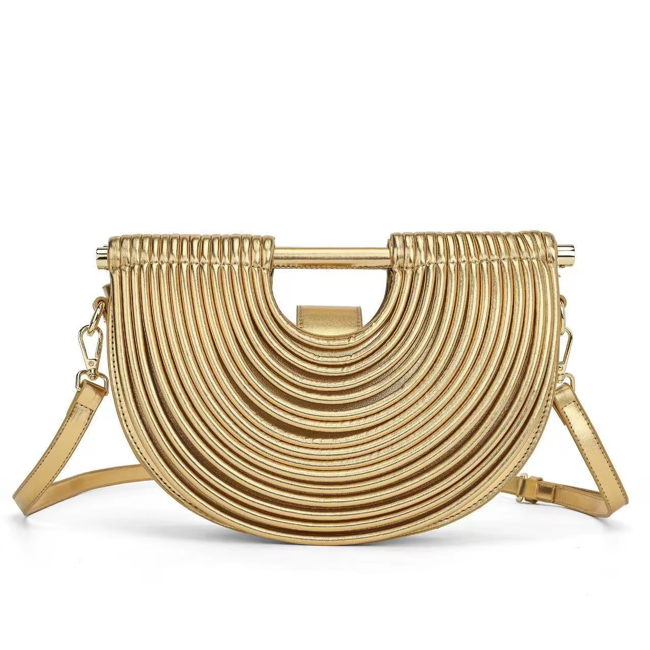 Luxury Handwoven Gold and Silver Evening Clutch for Women - 2025 Designer Brand Half Moon Rope Knotted Noodle Bag