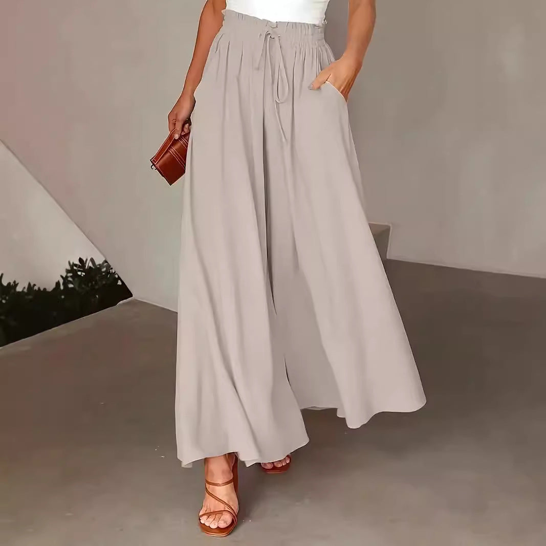 Polka Dot Print Wide-Leg Trousers with Elastic Waist for Women