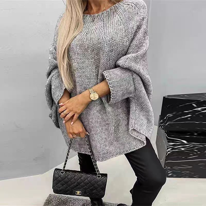 Winter Oversized Batwing Sleeve Pullover Sweater for Women - Fashionable Knitted Shawl Top