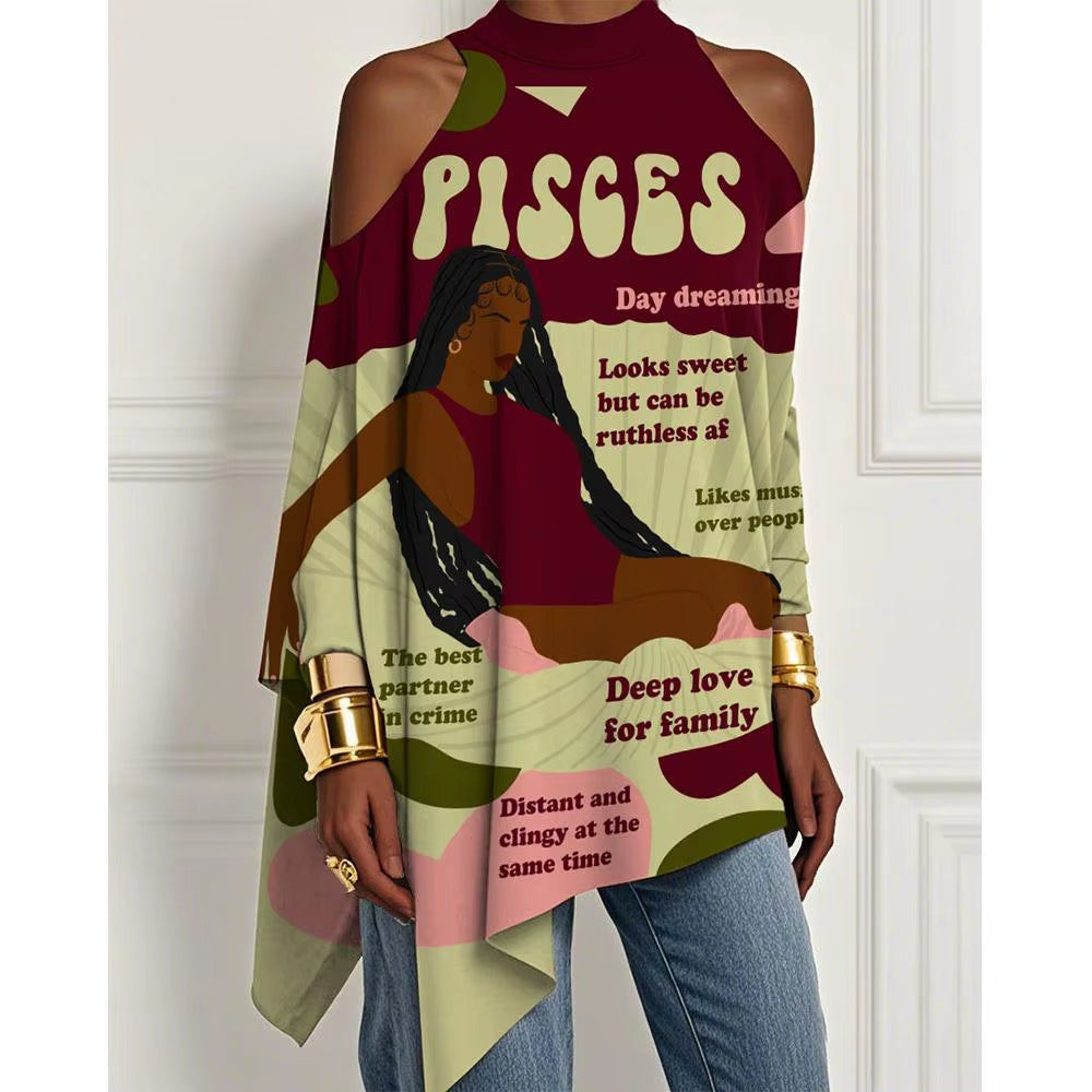 Trendy Off-The-Shoulder Dress with Irregular Hem and Loose Long-Sleeved T-Shirt Design in European and American Style