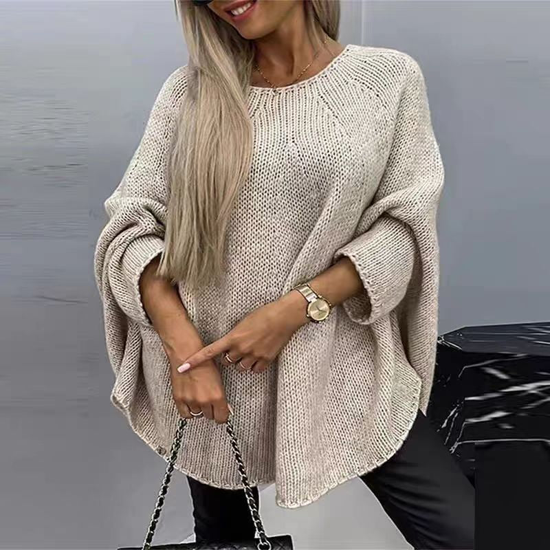 Winter Oversized Batwing Sleeve Pullover Sweater for Women - Fashionable Knitted Shawl Top