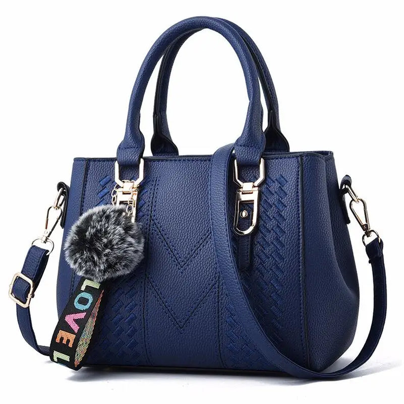 Women's Leather Embroidery Messenger Bags with Hair Ball Detail