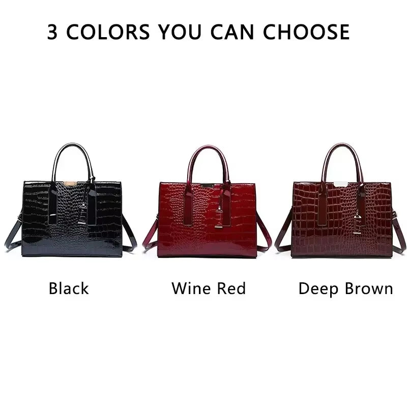 Luxury Vintage Women's Crocodile Pattern Leather Tote Bag - Spacious Business Shoulder Bag