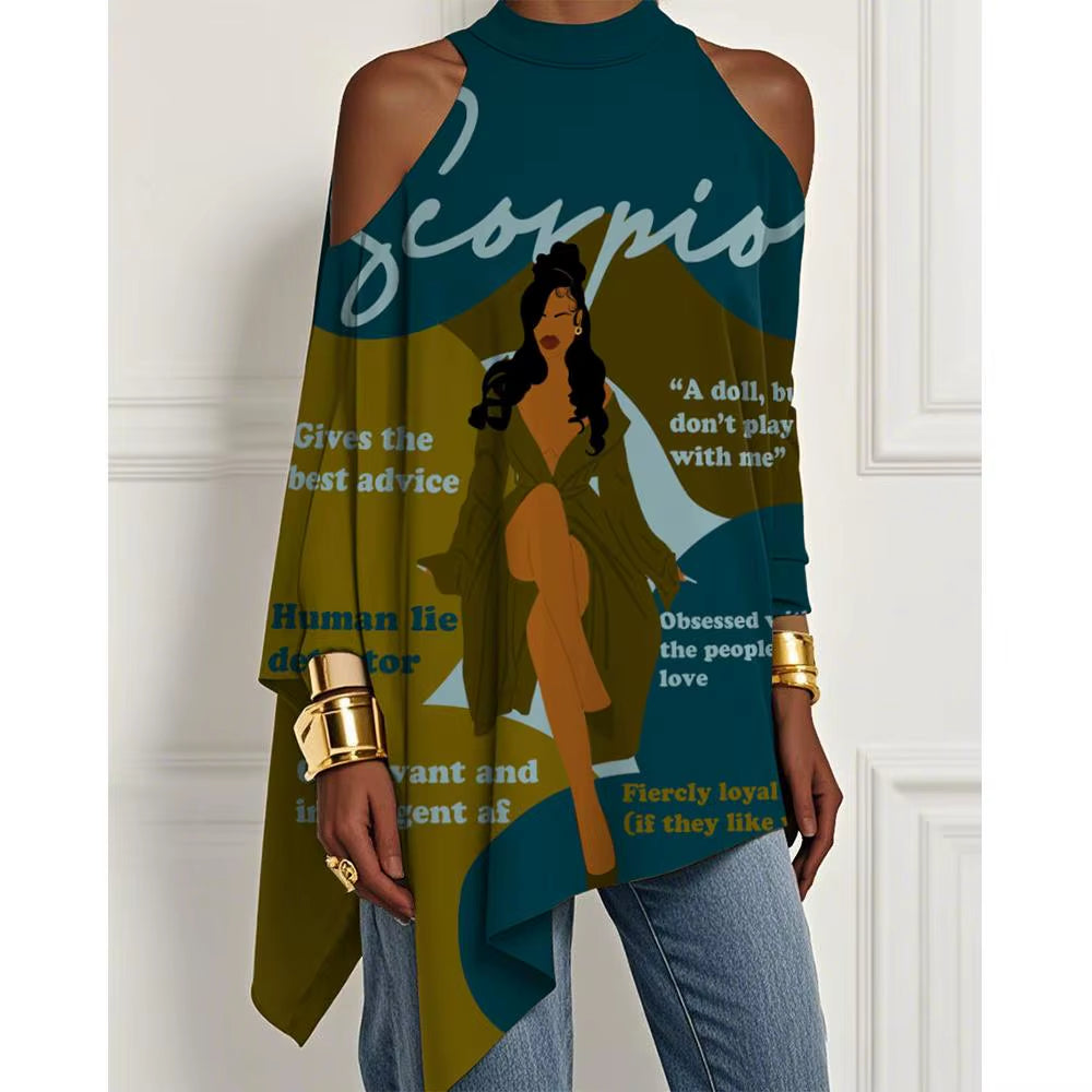 Trendy Off-The-Shoulder Dress with Irregular Hem and Loose Long-Sleeved T-Shirt Design in European and American Style
