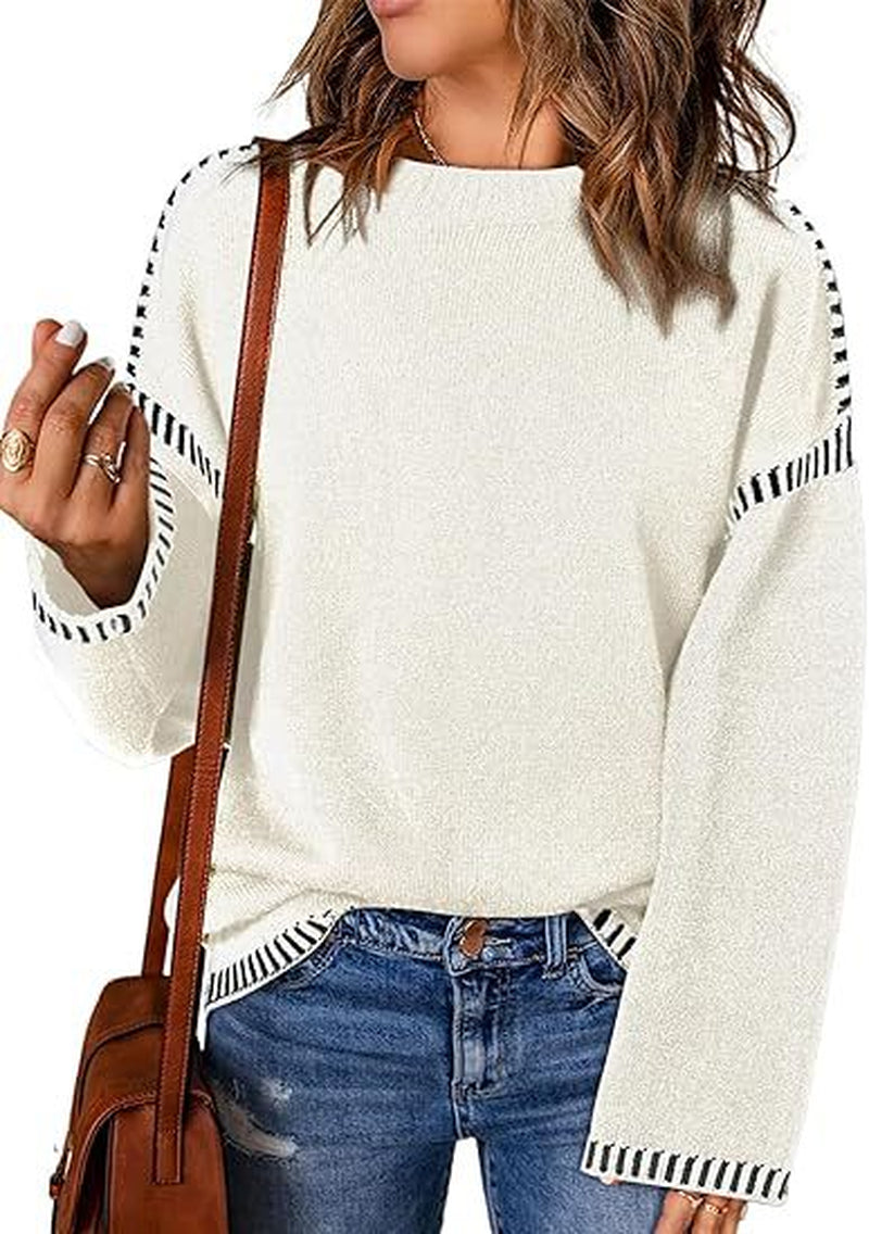 Women's Solid Round Neck Pullover Sweater - Loose Long Sleeve Top for Autumn and Winter