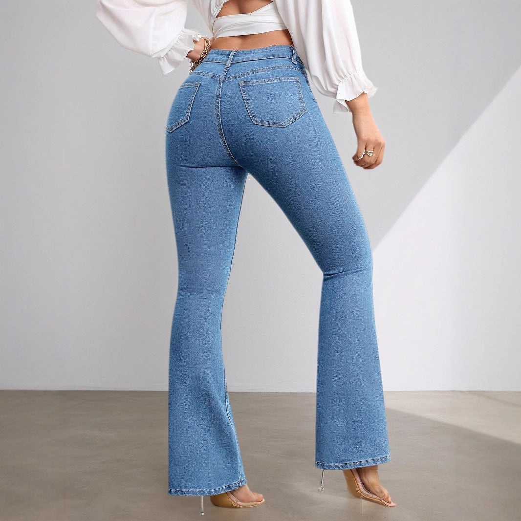 Women's High-Waisted Flared Jeans with Stretch Fabric