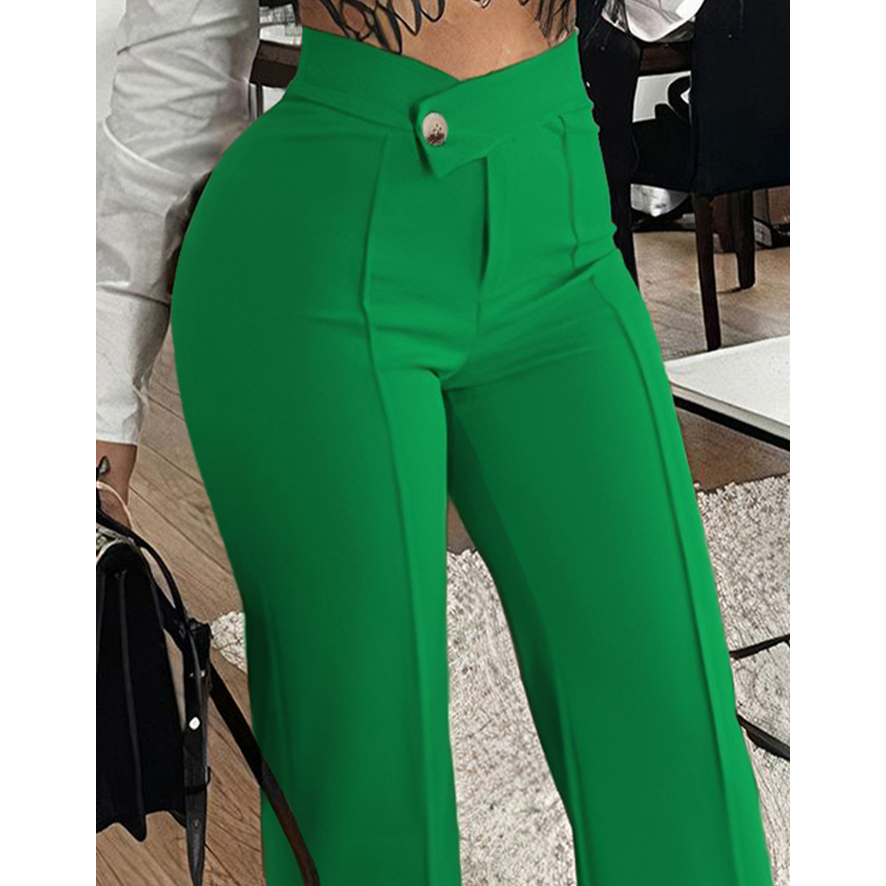 Slim Straight-Leg Trousers with Buckle Detail for Women