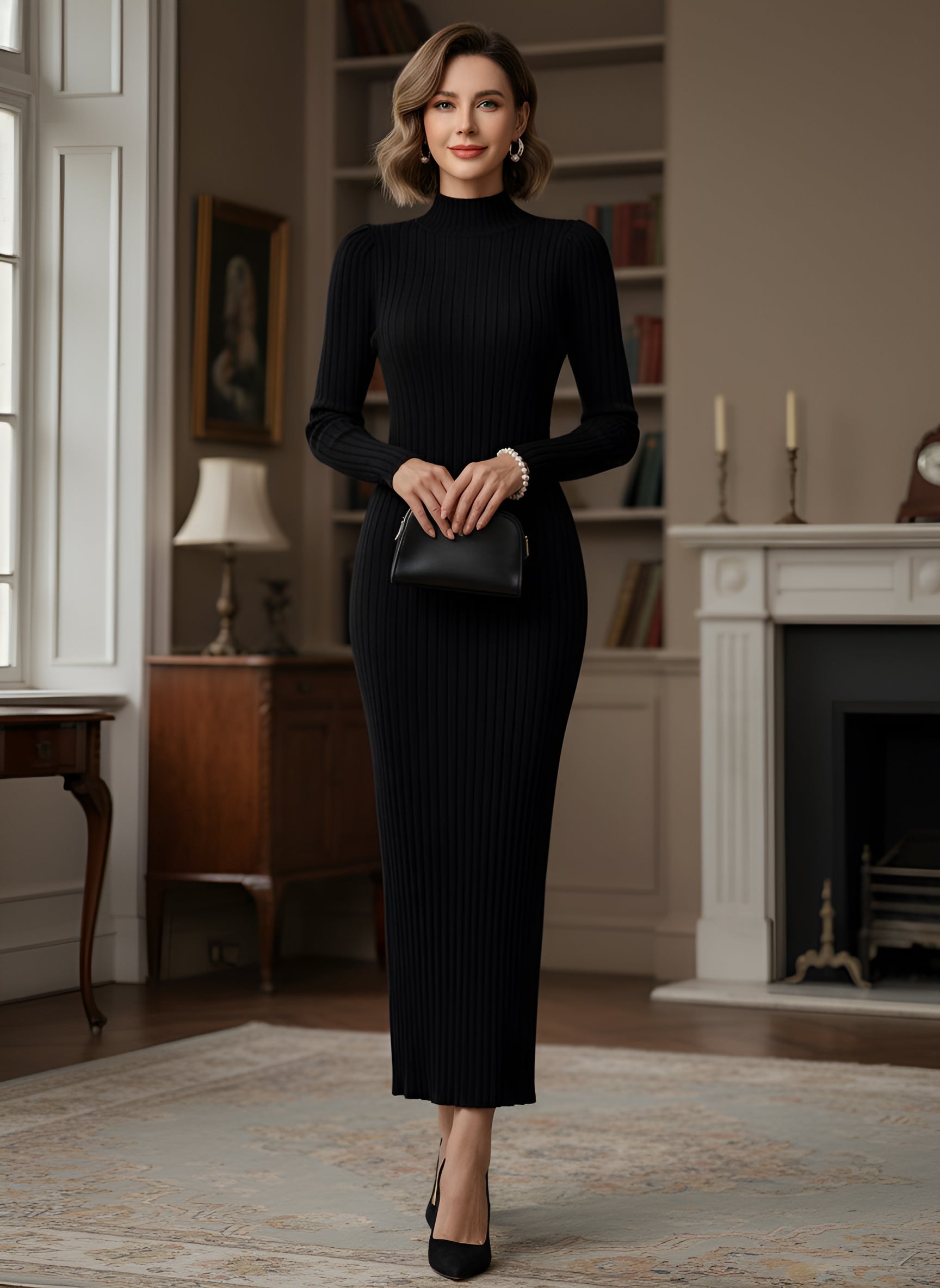 Women's Autumn Knitted Bodycon Dress with O-Neck and Oversized Fit - Elegant Winter Sweater Dress