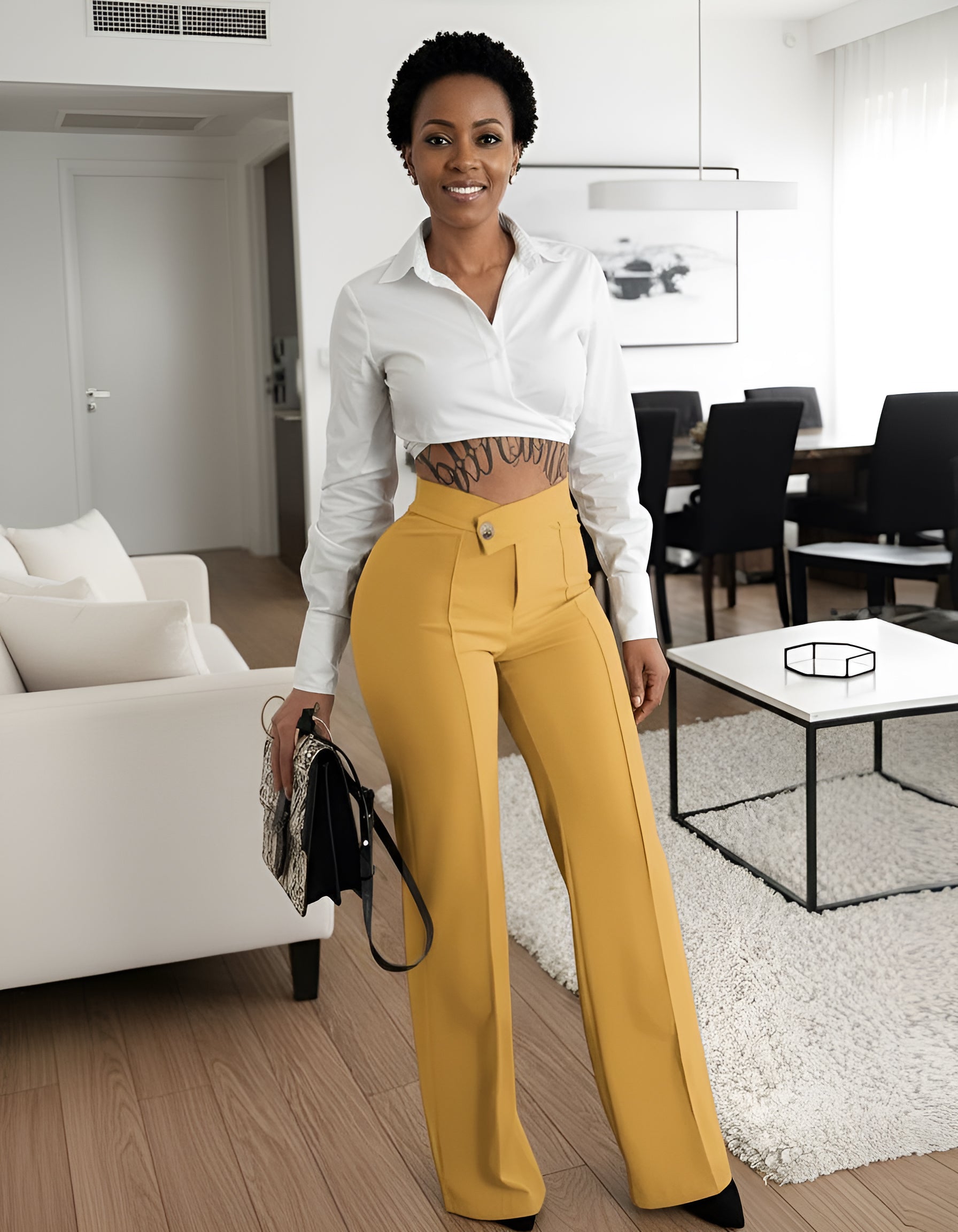 Slim Straight-Leg Trousers with Buckle Detail for Women