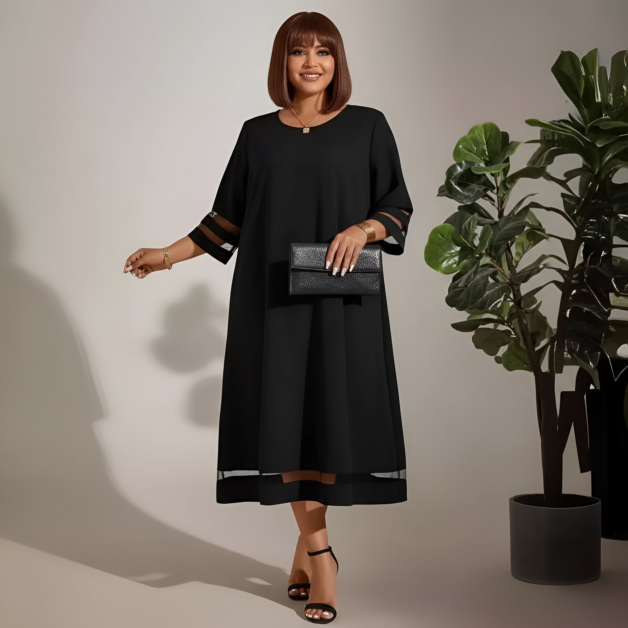 Elegant Patchwork Round Neck Dress for Women