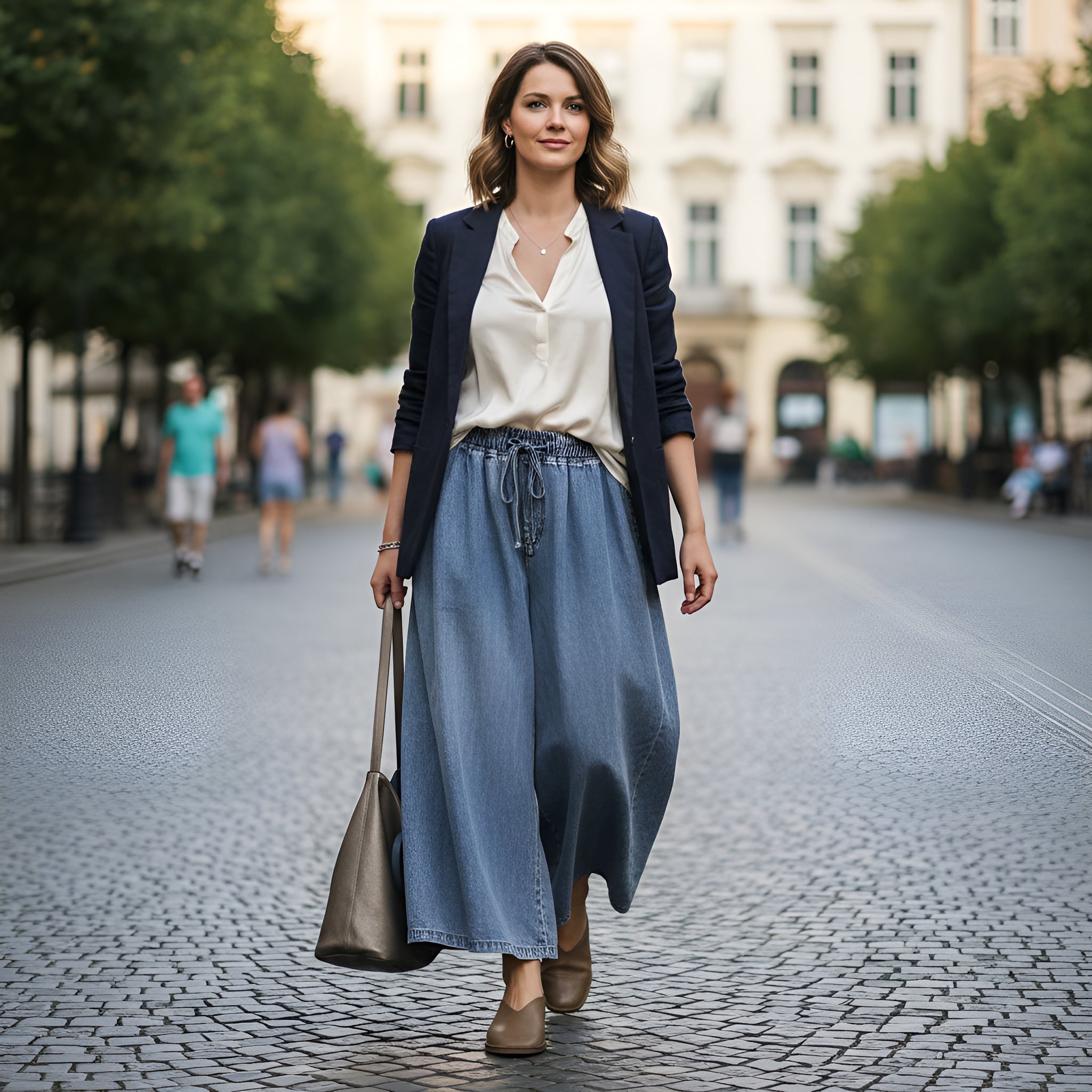 Wide Leg Slim Fit Women's Short Lantern Jeans