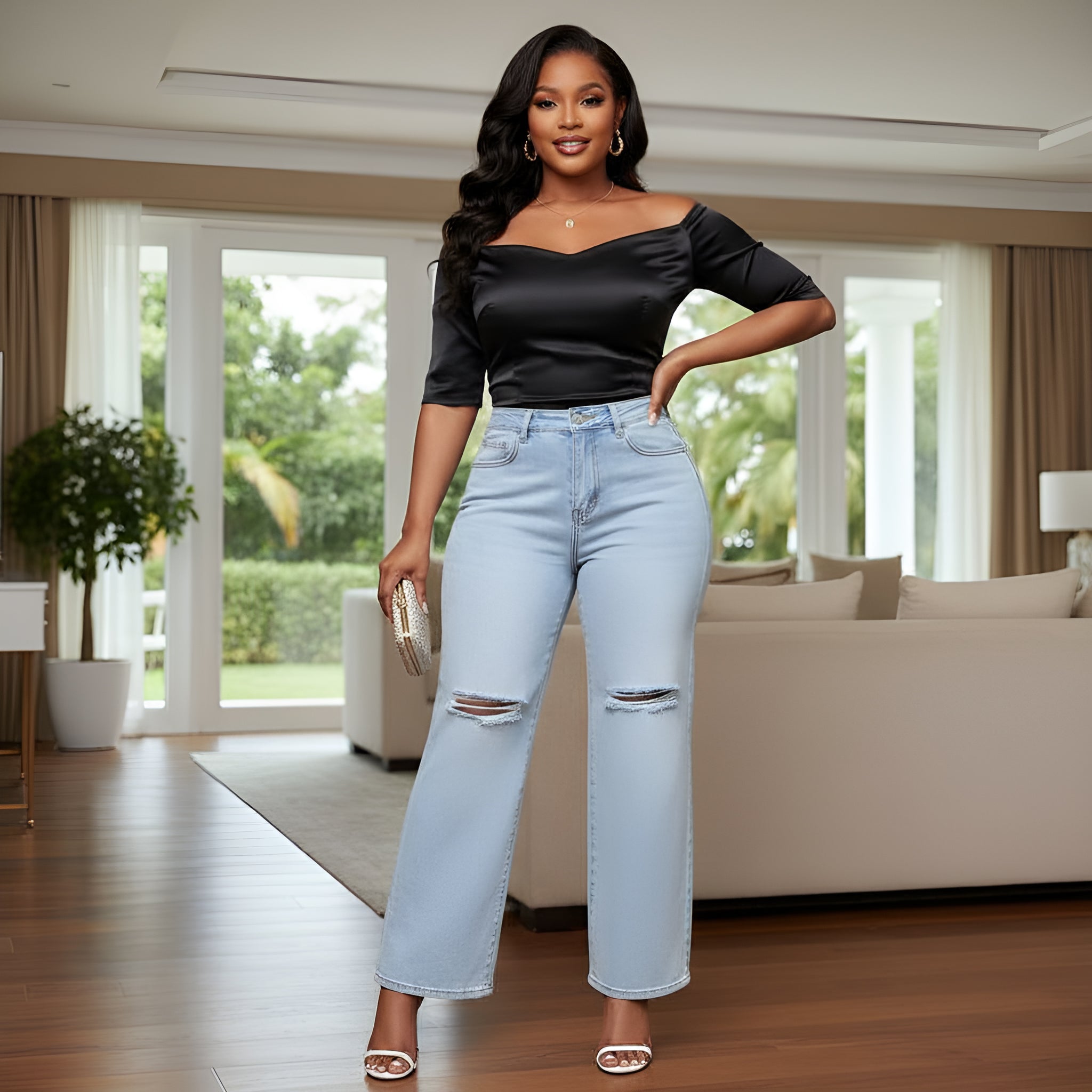 Sophisticated Wide-Leg Distressed Jeans for Women