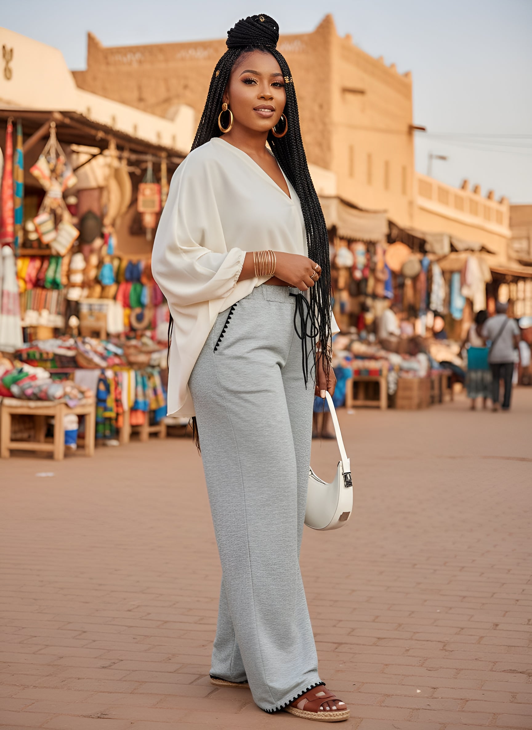 Women's Casual Straight-Leg Pants with Elastic Waistband