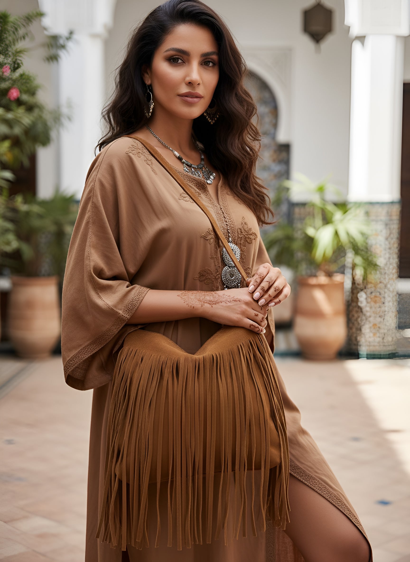 Bohemian-Inspired Suede Crossbody Bag with Tassel Detail - Vintage Casual Fringe Messenger Bag for Women