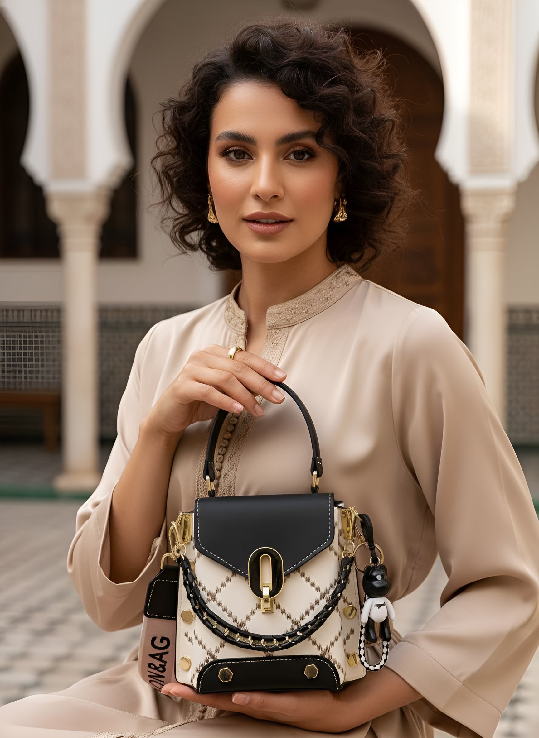 Women's Leather Crossbody Bag with Chain and Diamond Lattice Design for Daily Commuting and Shopping