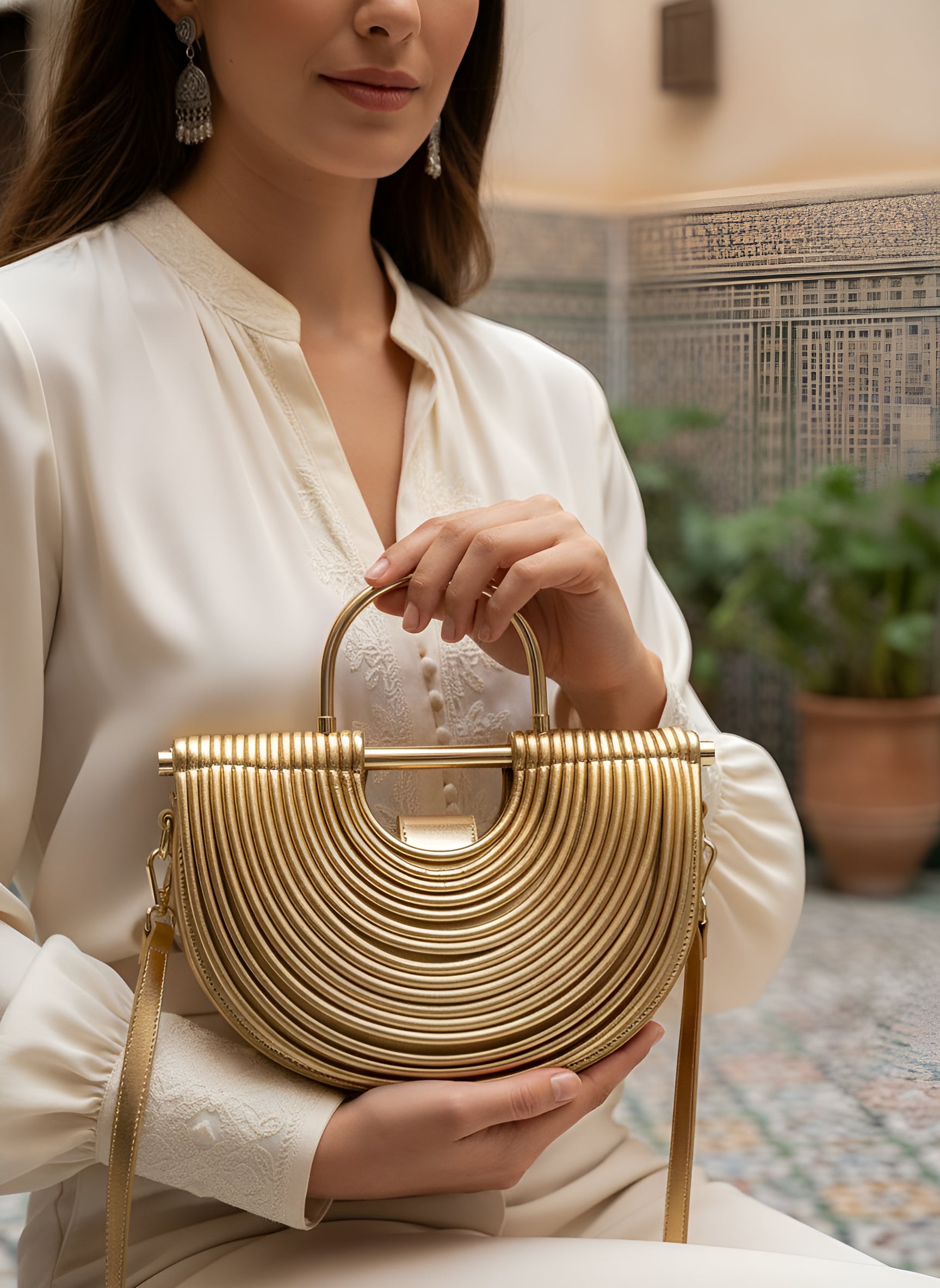Luxury Handwoven Gold and Silver Evening Clutch for Women - 2025 Designer Brand Half Moon Rope Knotted Noodle Bag