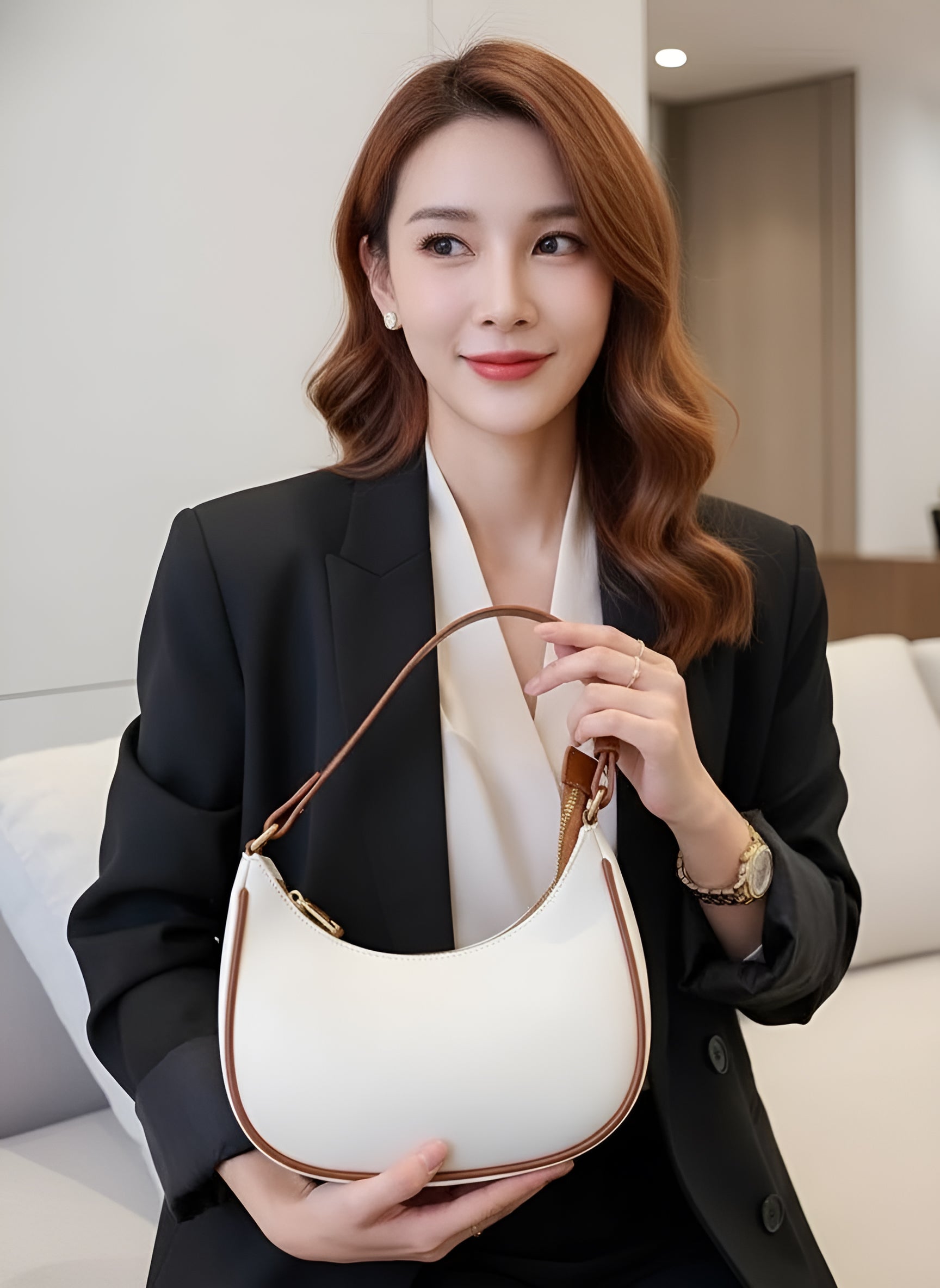 Luxury Designer Women's Leather Clutch and Shoulder Bag - Solid Color Casual Tote and Hobo Style Handbag