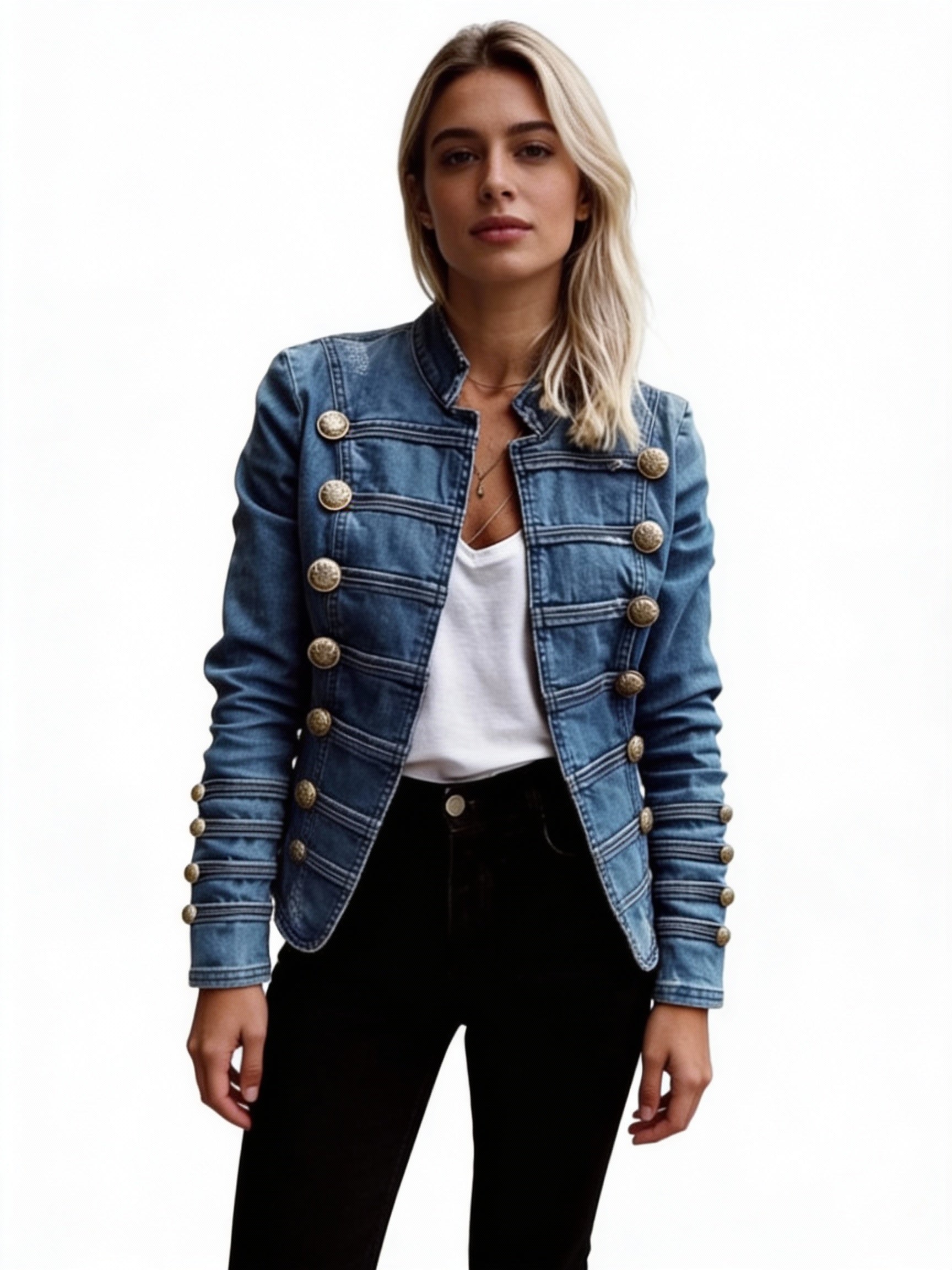Women's Vintage Commuter Denim Coat - Autumn European American Fashion Slim Fit Double Breasted Jacket