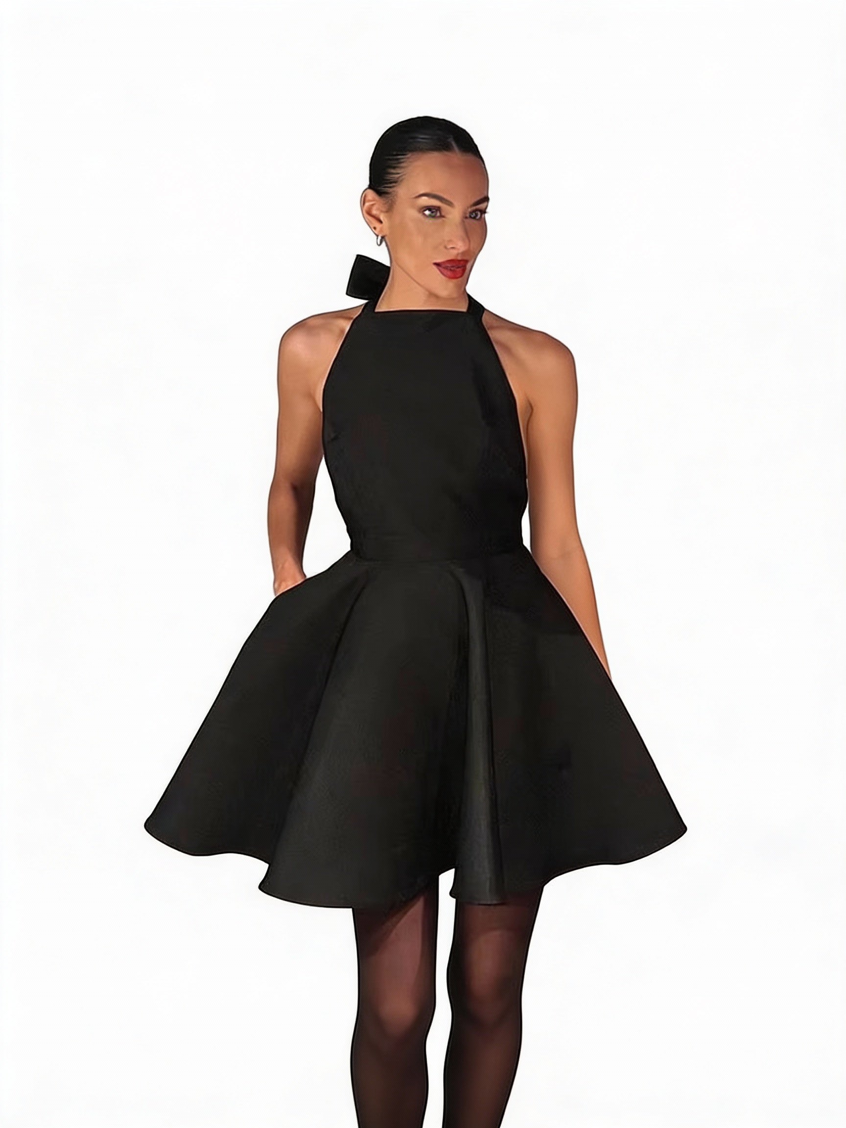 Elegant Vintage Satin Backless Halter Mini Dress with Lace-Up Pocket for Women - Ideal for Evening Gatherings and Summer Occasions