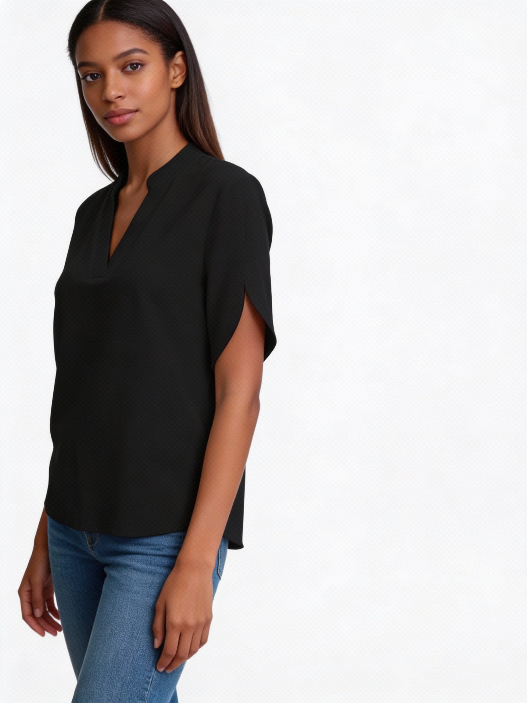 Elegant Women's V-Neck Short Sleeve Blouse - Casual Solid Color Loose Shirt for Office Wear