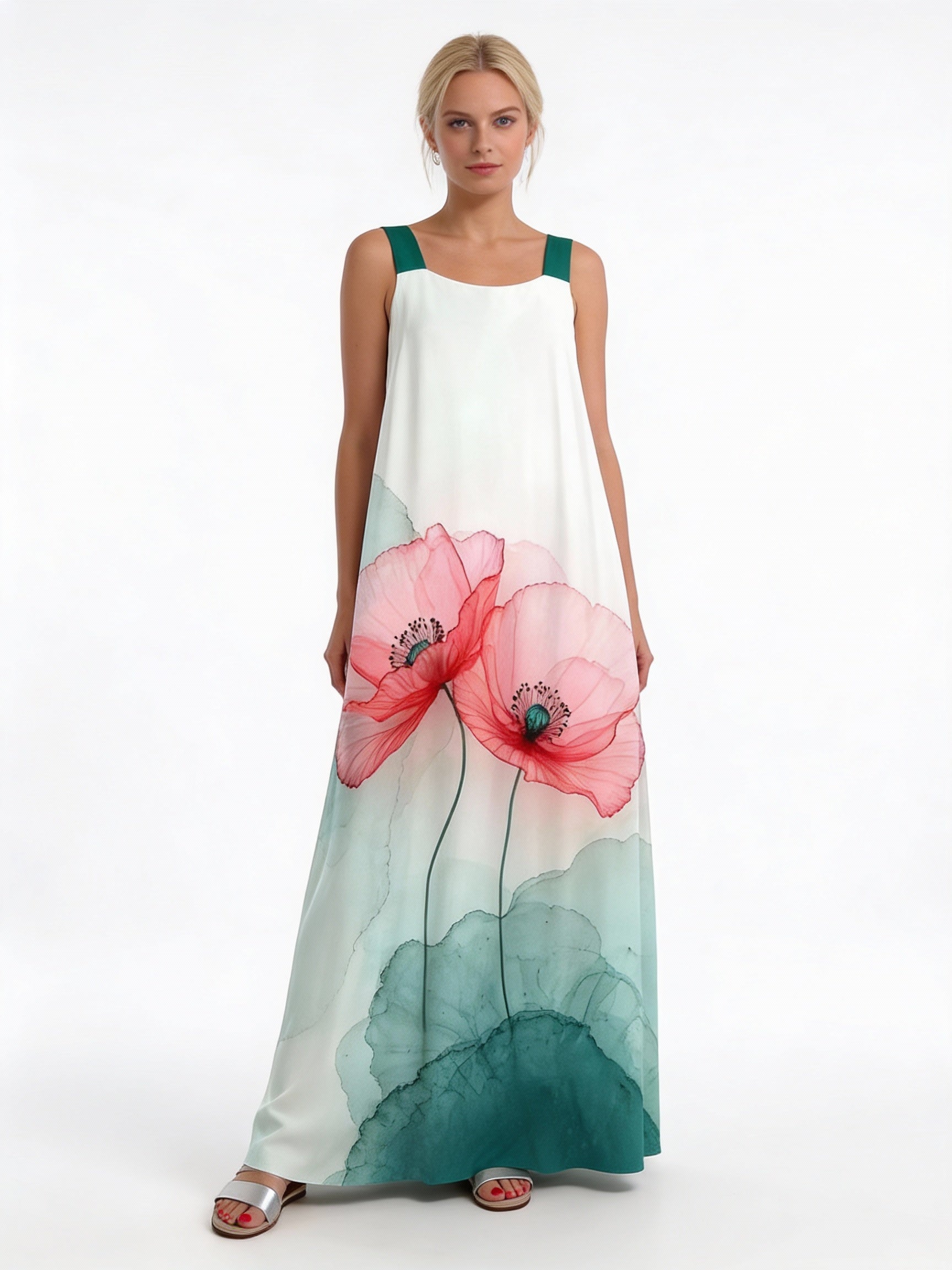 Plus Size European and American Casual Vacation Print Suspender Dress for Spring and Summer