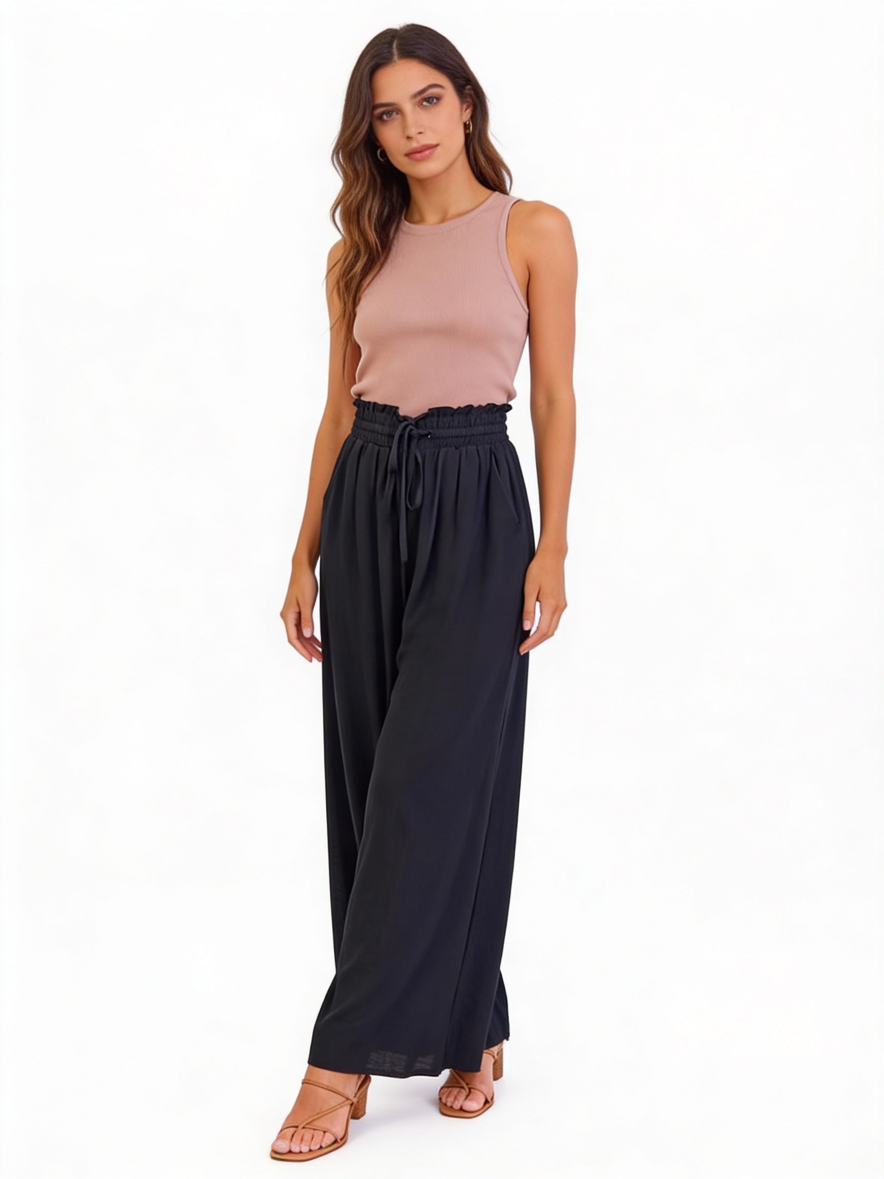 Women's Wide Leg Summer Pants with Elastic Waistband