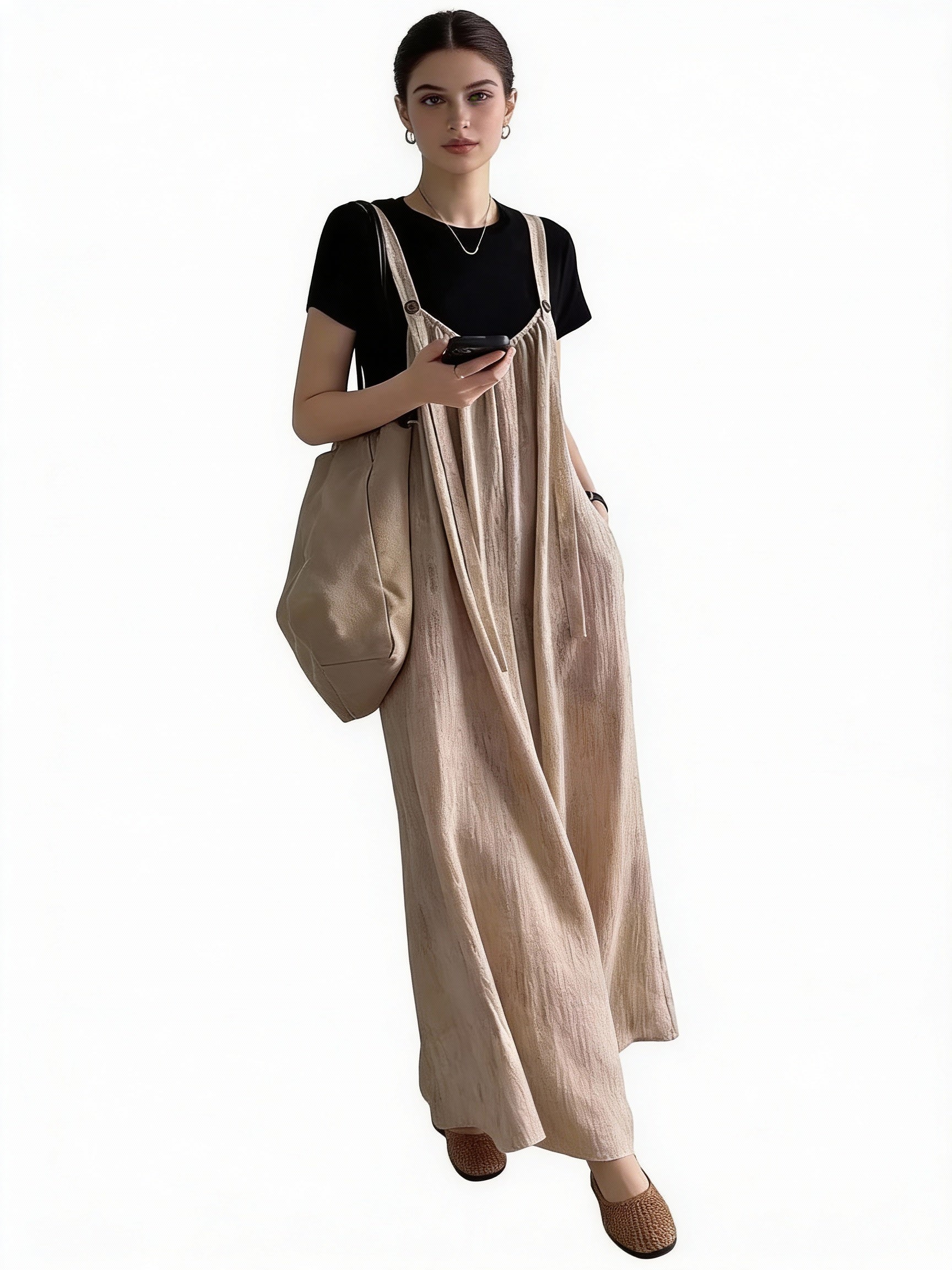 Cotton Linen Women's Loose-Fit Wide Leg Overalls with High Waist - Summer Collection