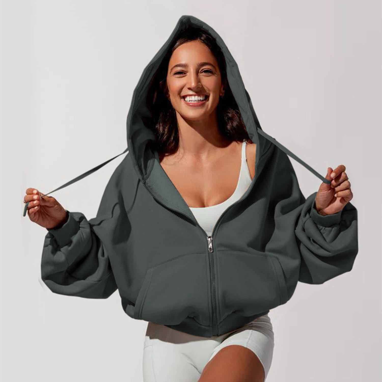 Women's Casual Solid Zipper Hoodie Sports Jacket