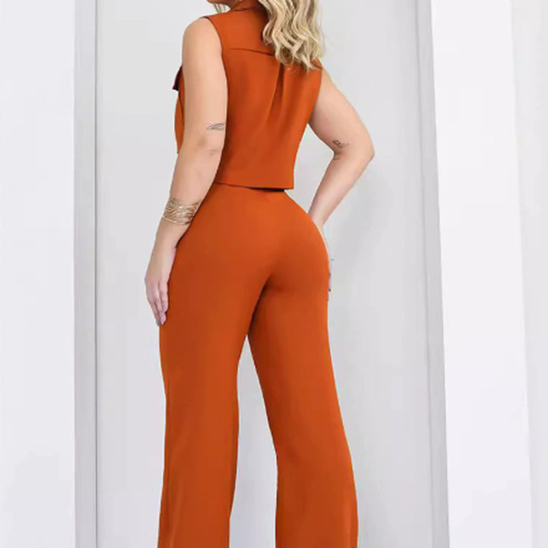 I-Shaped Pocket Vest Straight Tailor Blouse and Pants