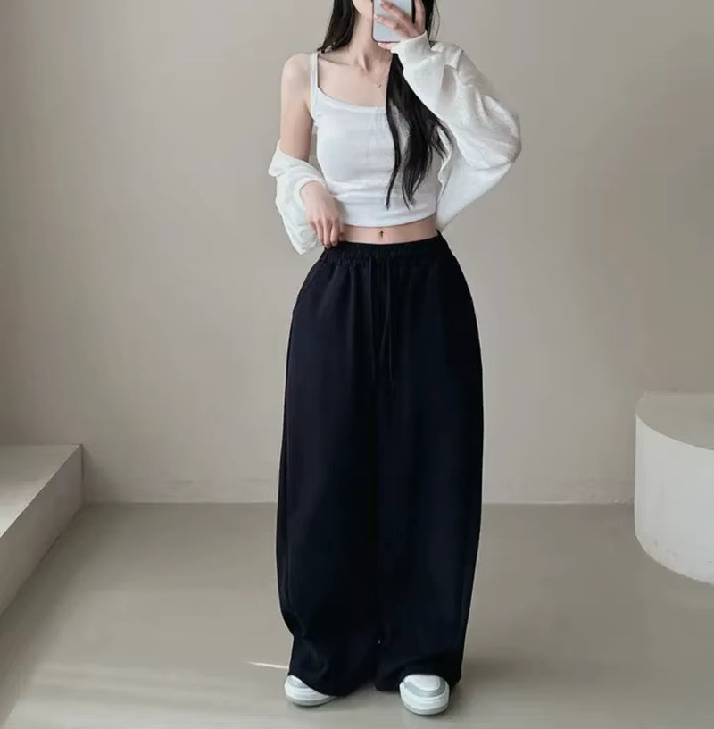 Women Bf Hip Hop Y2K Drawstring Printing Sweatpants Women Fashion Streetwear Sports Trousers Loose Casual Wide Leg Pants