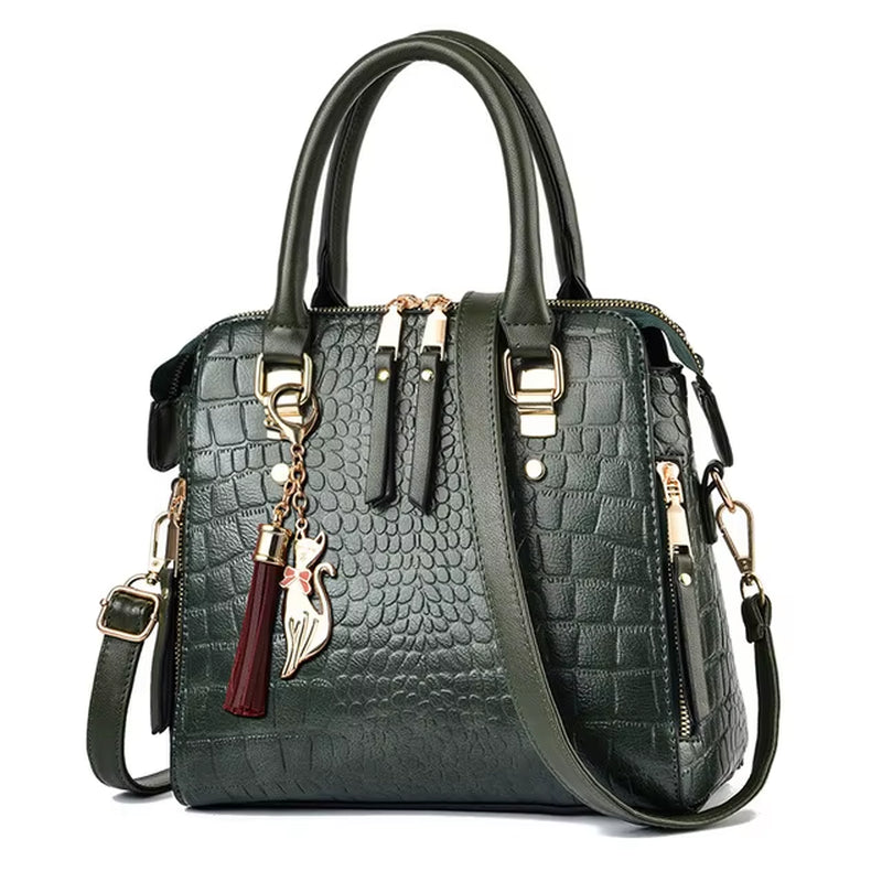 Luxury Crocodile Pattern Handbag for Women - Winter Collection PU Leather Tassel Shoulder Bag with Designer Handle