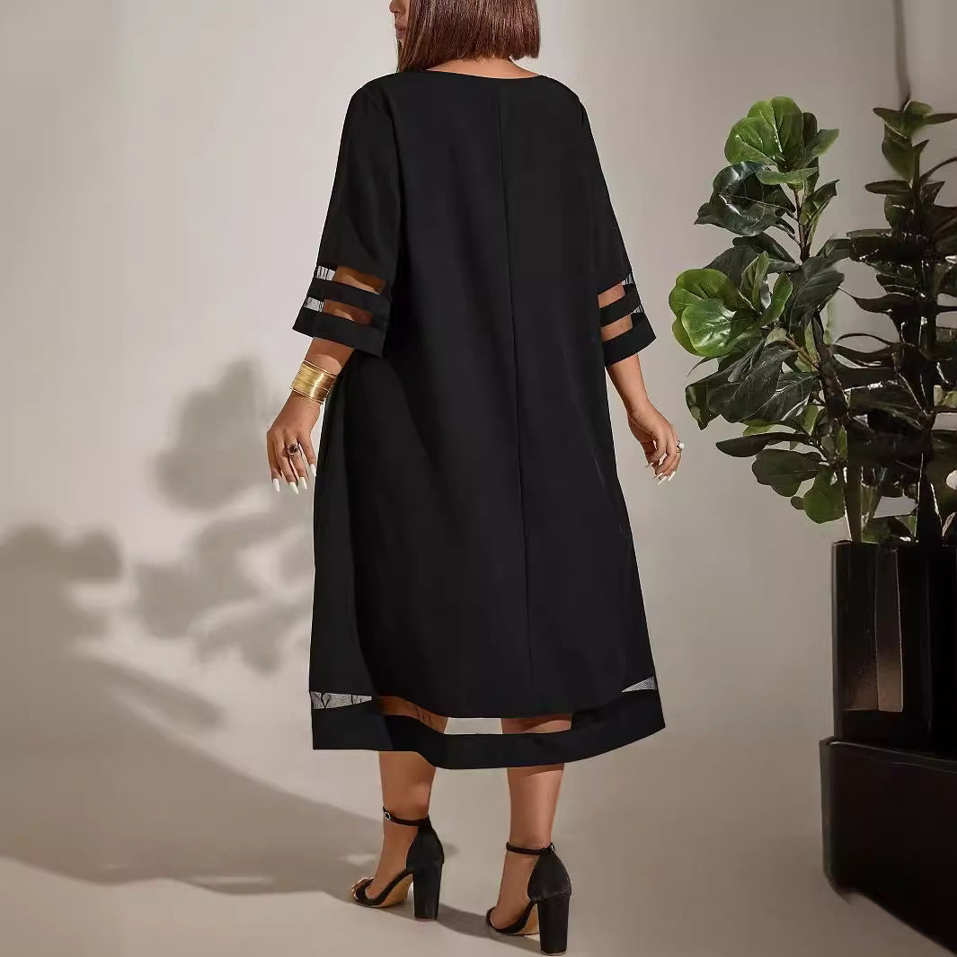 Elegant Patchwork Round Neck Dress for Women