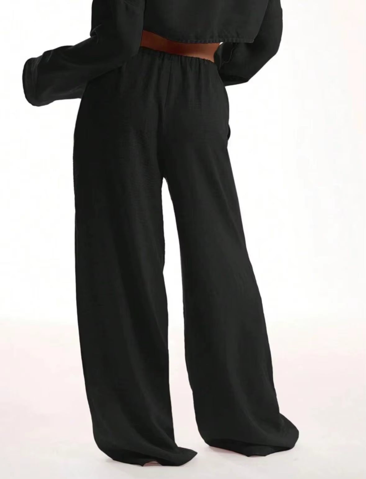 Women's Casual Oversized White Wide Leg Pants with Elastic High Waist and Pockets for Office and Commuting